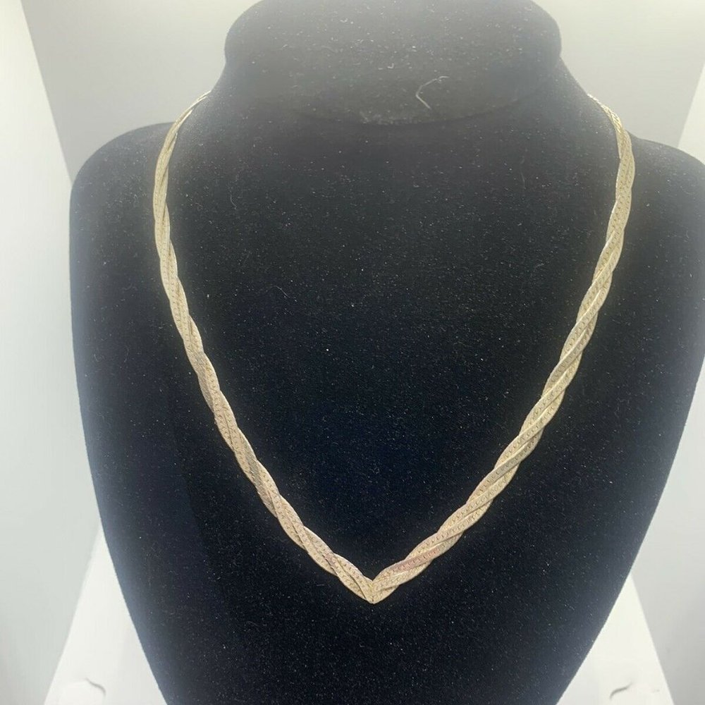 Vintage Italian Sterling Silver Braided Herringbone Necklace
